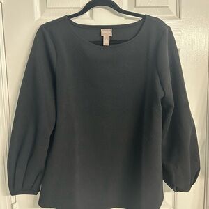 Chico's Black Diamond-Textured Long Sleeve Top